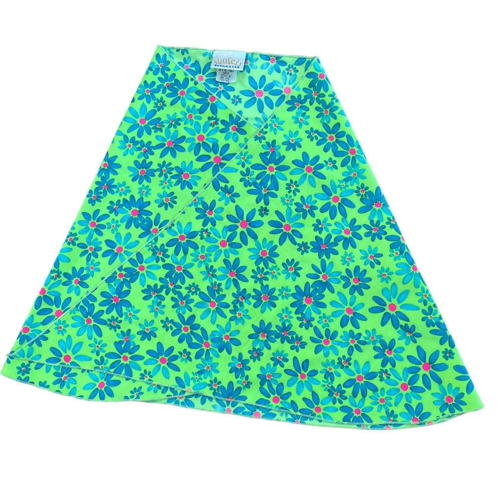 Sarong - Sunsets separates lime green/blue Flower Vintage circa 1990s sarong